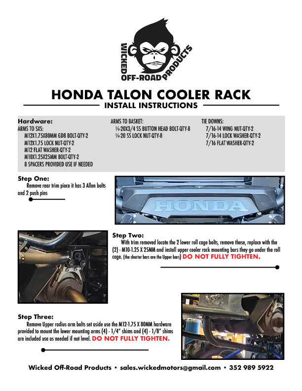 Honda Talon Back Cooler Rack with tie downs